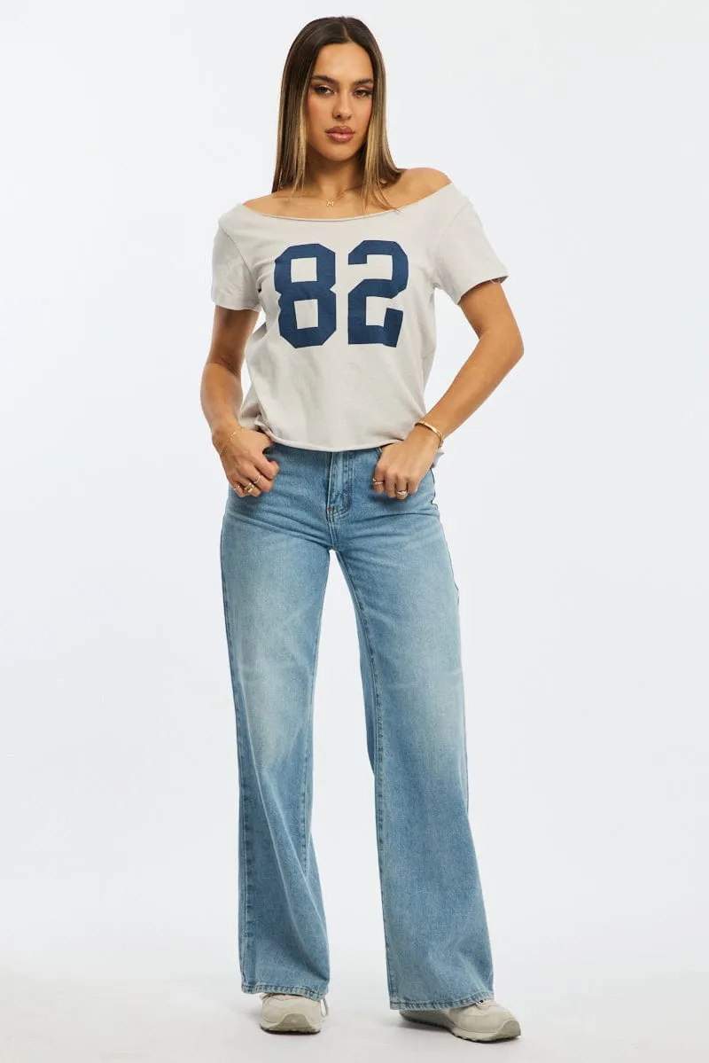 Grey Graphic Tee Off Shoulder sold by Ally Fashion product image thumbnail 2