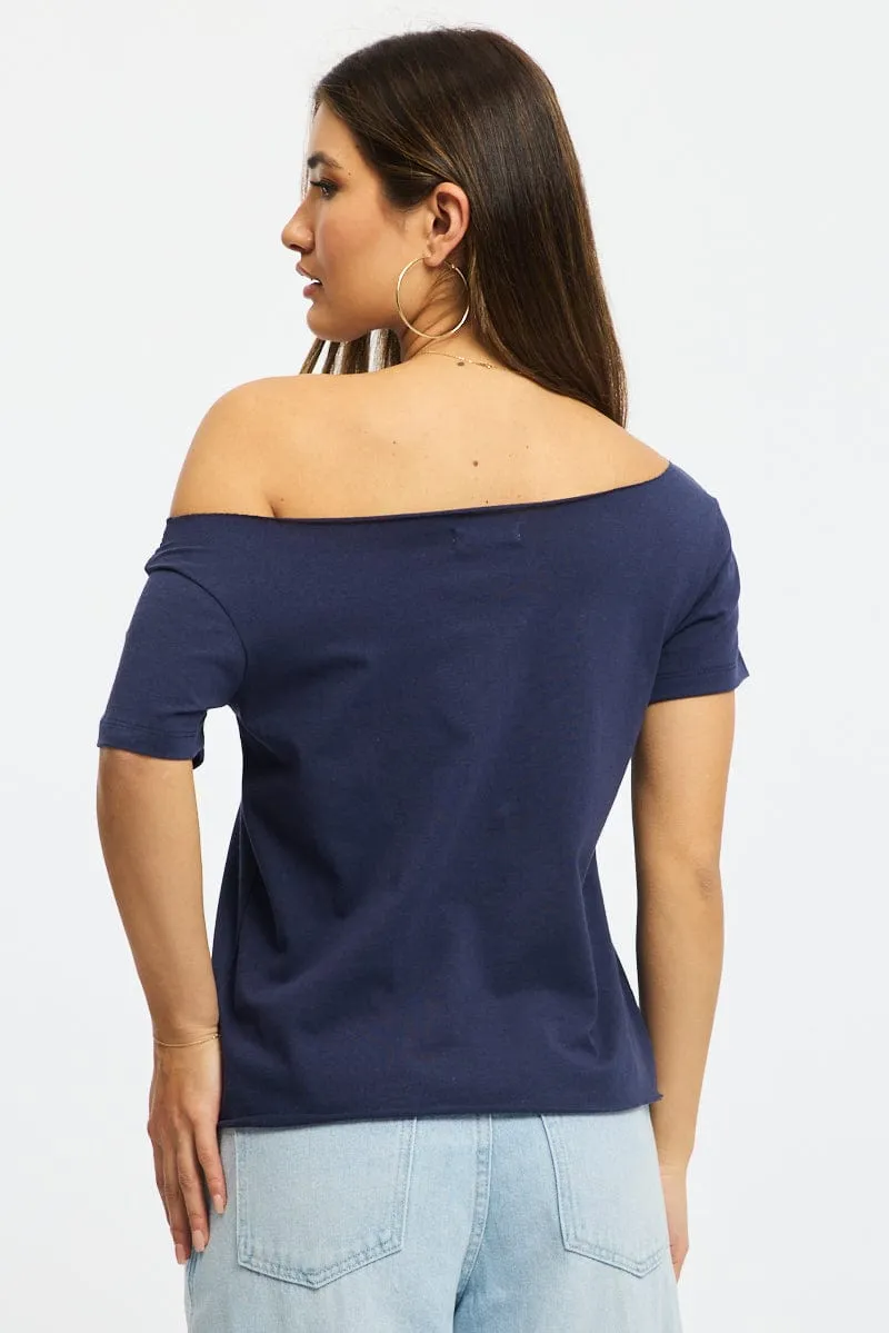 Blue Graphic Tee Off Shoulder sold by Ally Fashion product image thumbnail 4