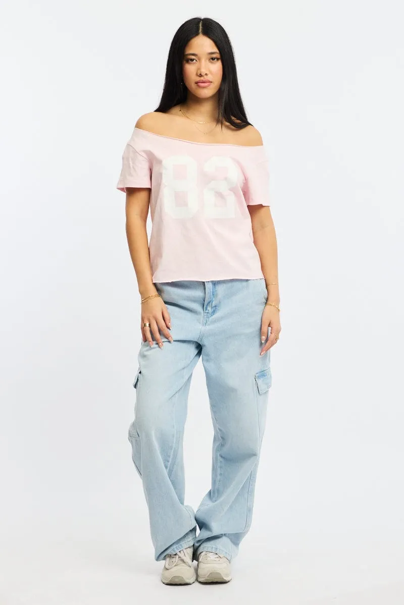 Pink Graphic Tee Off Shoulder sold by Ally Fashion product image thumbnail 2