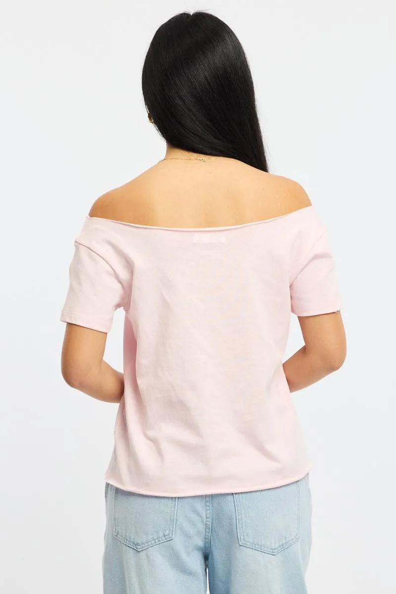 Pink Graphic Tee Off Shoulder sold by Ally Fashion product image thumbnail 4
