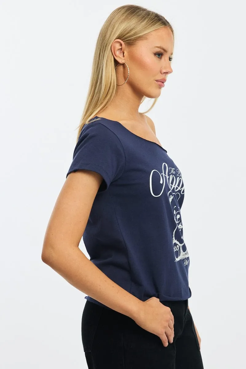 Blue Graphic Tee Off Shoulder sold by Ally Fashion product image thumbnail 3