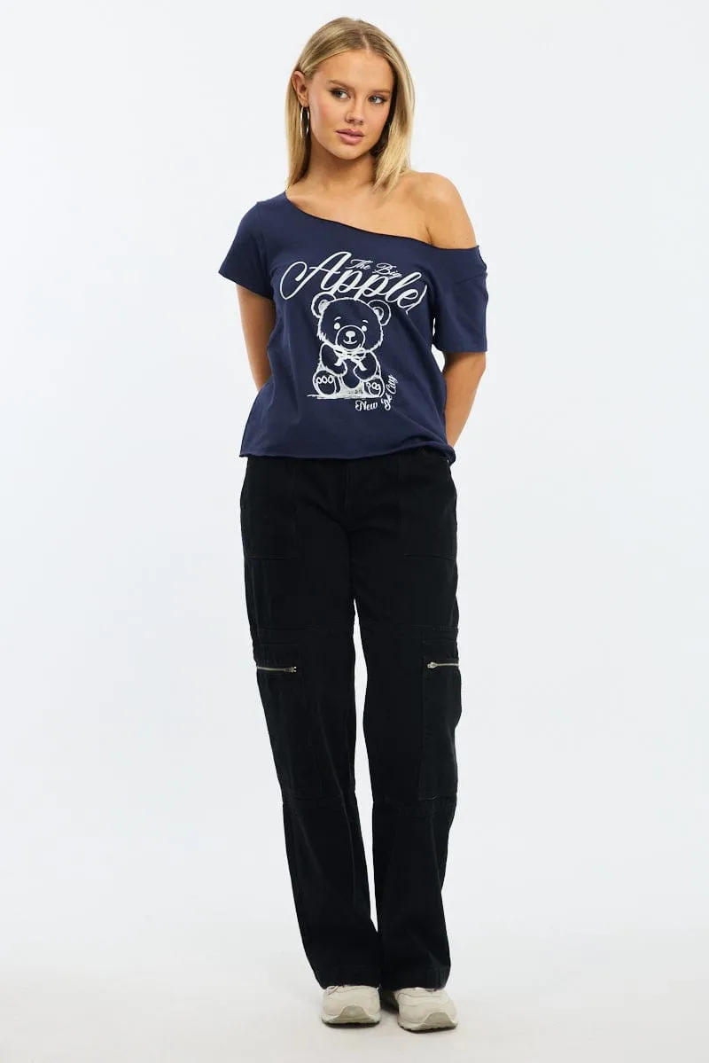 Blue Graphic Tee Off Shoulder sold by Ally Fashion product image thumbnail 2
