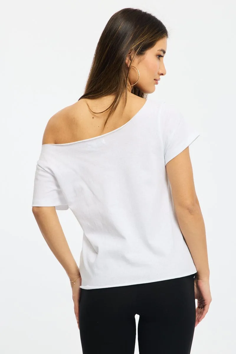 White Off Shoulder Tee Short Sleeve sold by Ally Fashion product image thumbnail 4