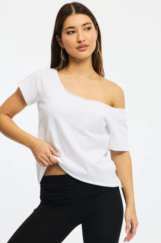White Off Shoulder Tee Short Sleeve sold by Ally Fashion