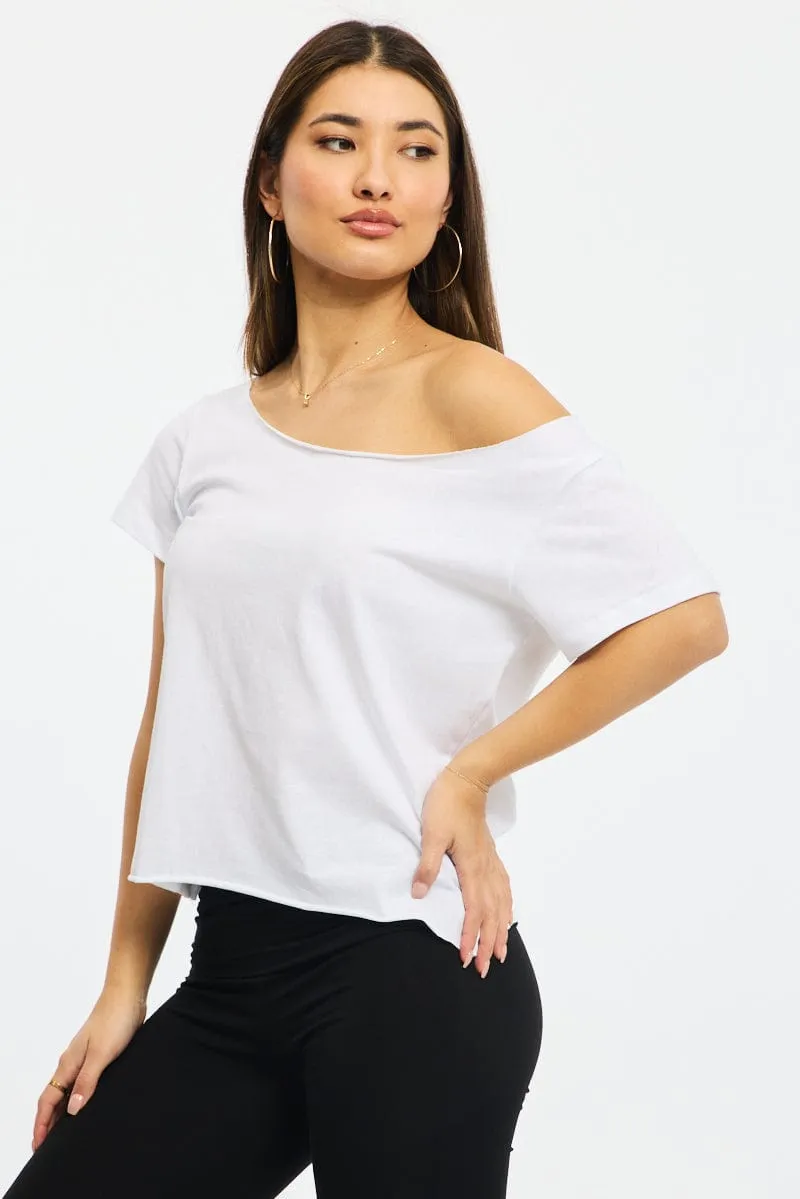 White Off Shoulder Tee Short Sleeve sold by Ally Fashion product image thumbnail 3
