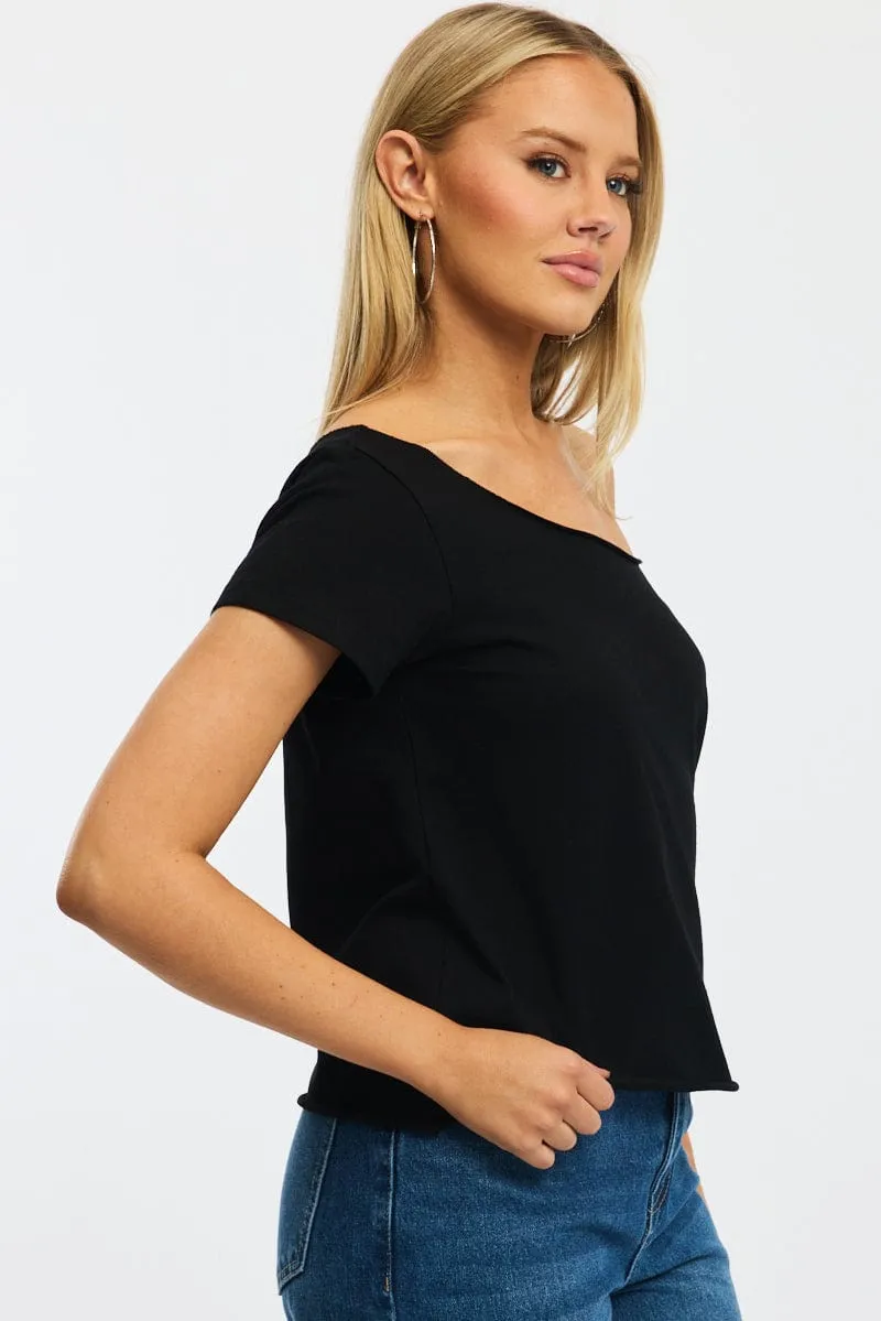 Black Off Shoulder Tee Short Sleeve sold by Ally Fashion product image thumbnail 3