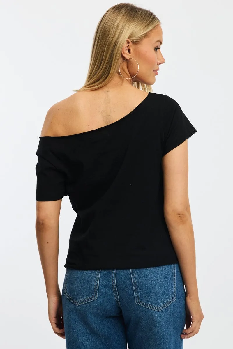 Black Off Shoulder Tee Short Sleeve sold by Ally Fashion product image thumbnail 4