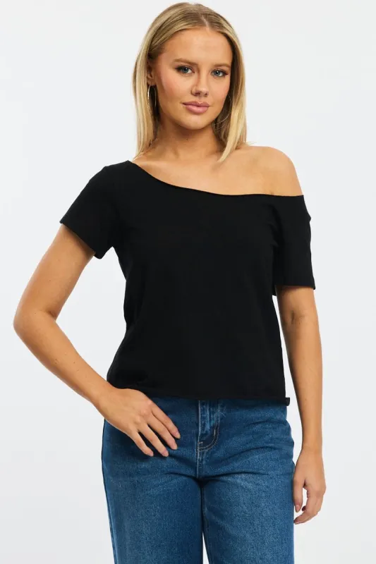 Black Off Shoulder Tee Short Sleeve sold by Ally Fashion