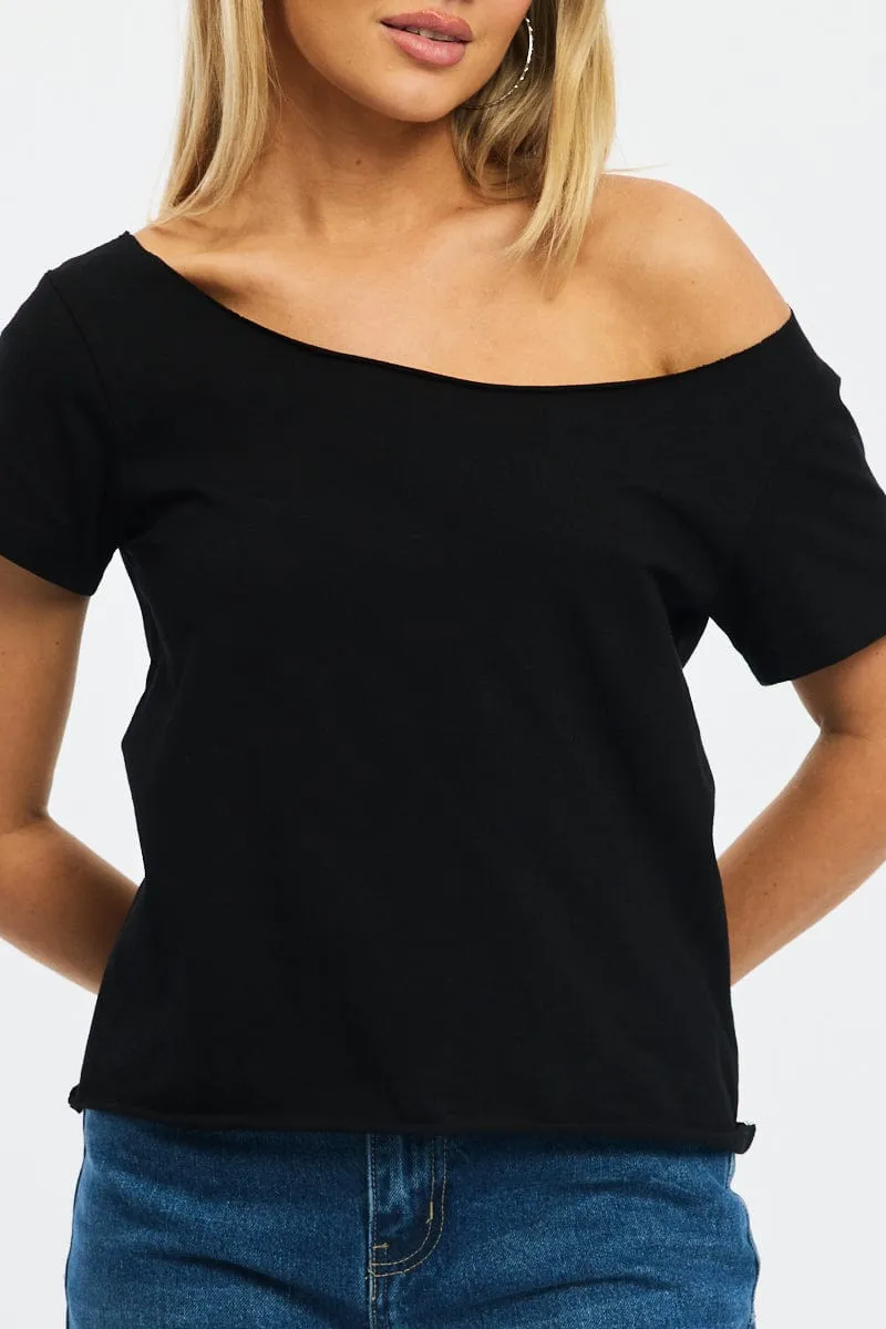 Black Off Shoulder Tee Short Sleeve sold by Ally Fashion product image thumbnail 5