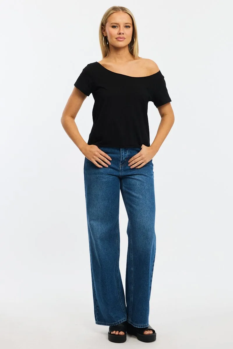 Black Off Shoulder Tee Short Sleeve sold by Ally Fashion product image thumbnail 2