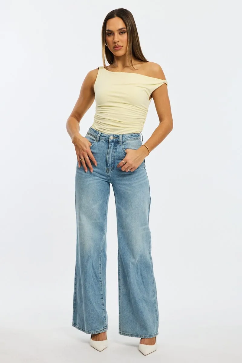 Yellow One Shoulder Bodysuit sold by Ally Fashion product image thumbnail 3