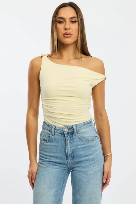 Yellow One Shoulder Bodysuit sold by Ally Fashion