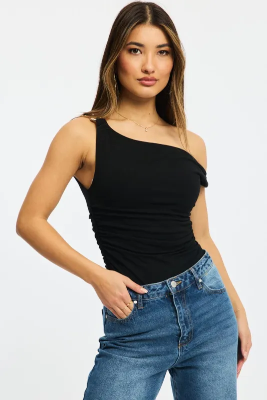Black One Shoulder Bodysuit sold by Ally Fashion