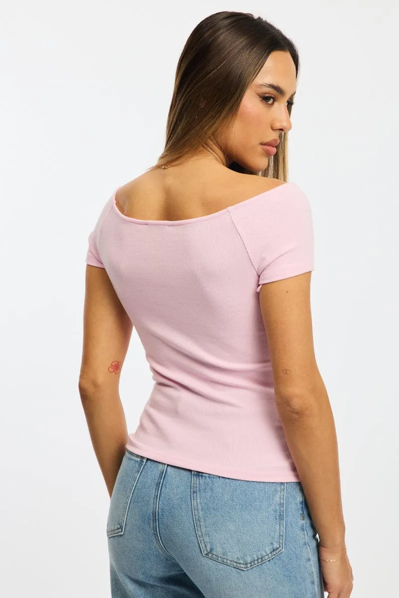 Pink Off Shoulder Top Rib sold by Ally Fashion product image thumbnail 4