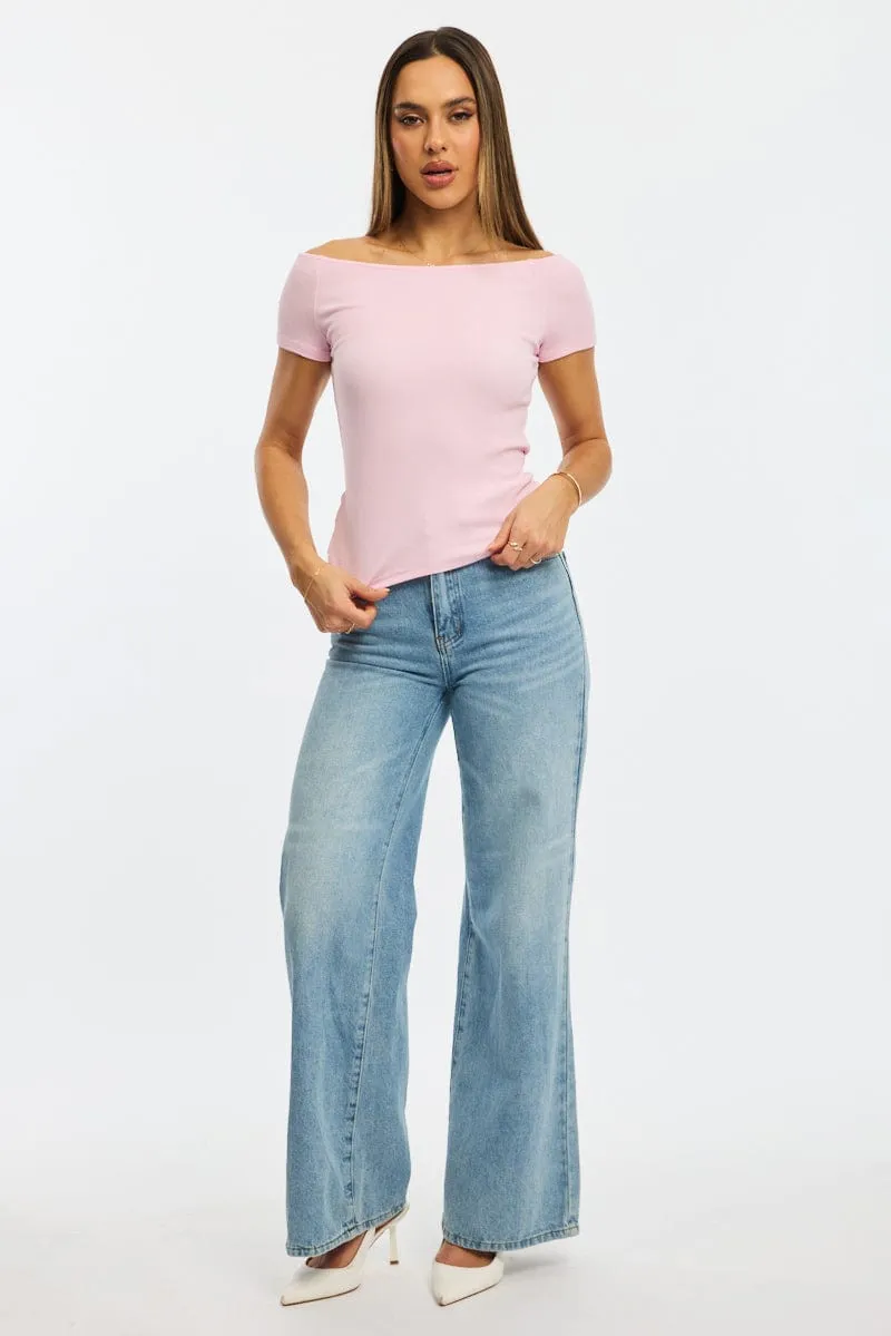 Pink Off Shoulder Top Rib sold by Ally Fashion product image thumbnail 2