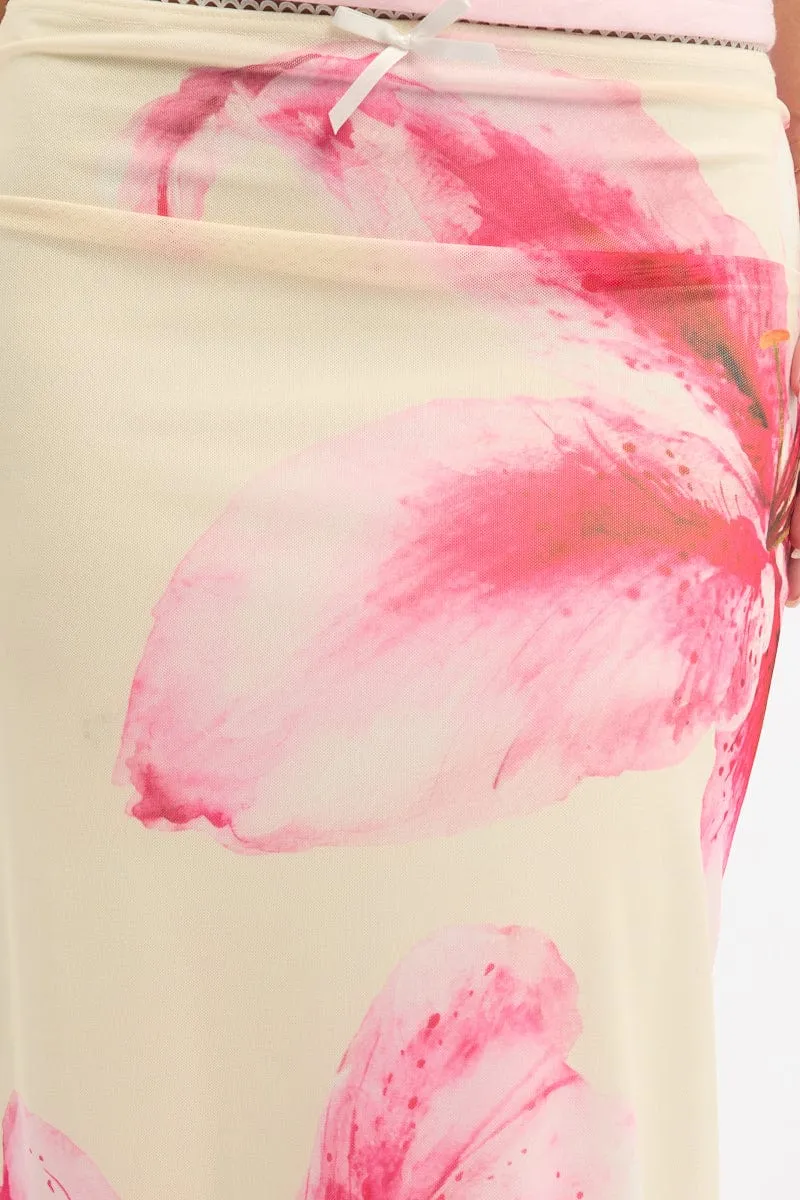 Yellow Floral Mesh Skirt Elasticated Picot Trim Midaxi sold by Ally Fashion product image thumbnail 5