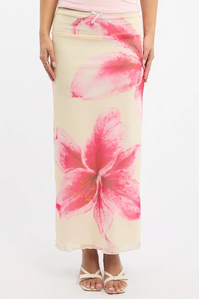 Yellow Floral Mesh Skirt Elasticated Picot Trim Midaxi sold by Ally Fashion