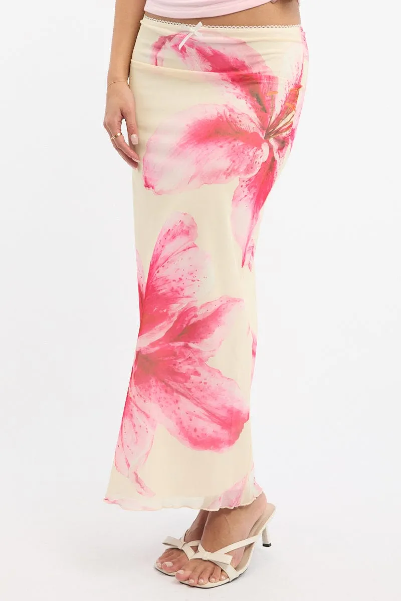 Yellow Floral Mesh Skirt Elasticated Picot Trim Midaxi sold by Ally Fashion product image thumbnail 3