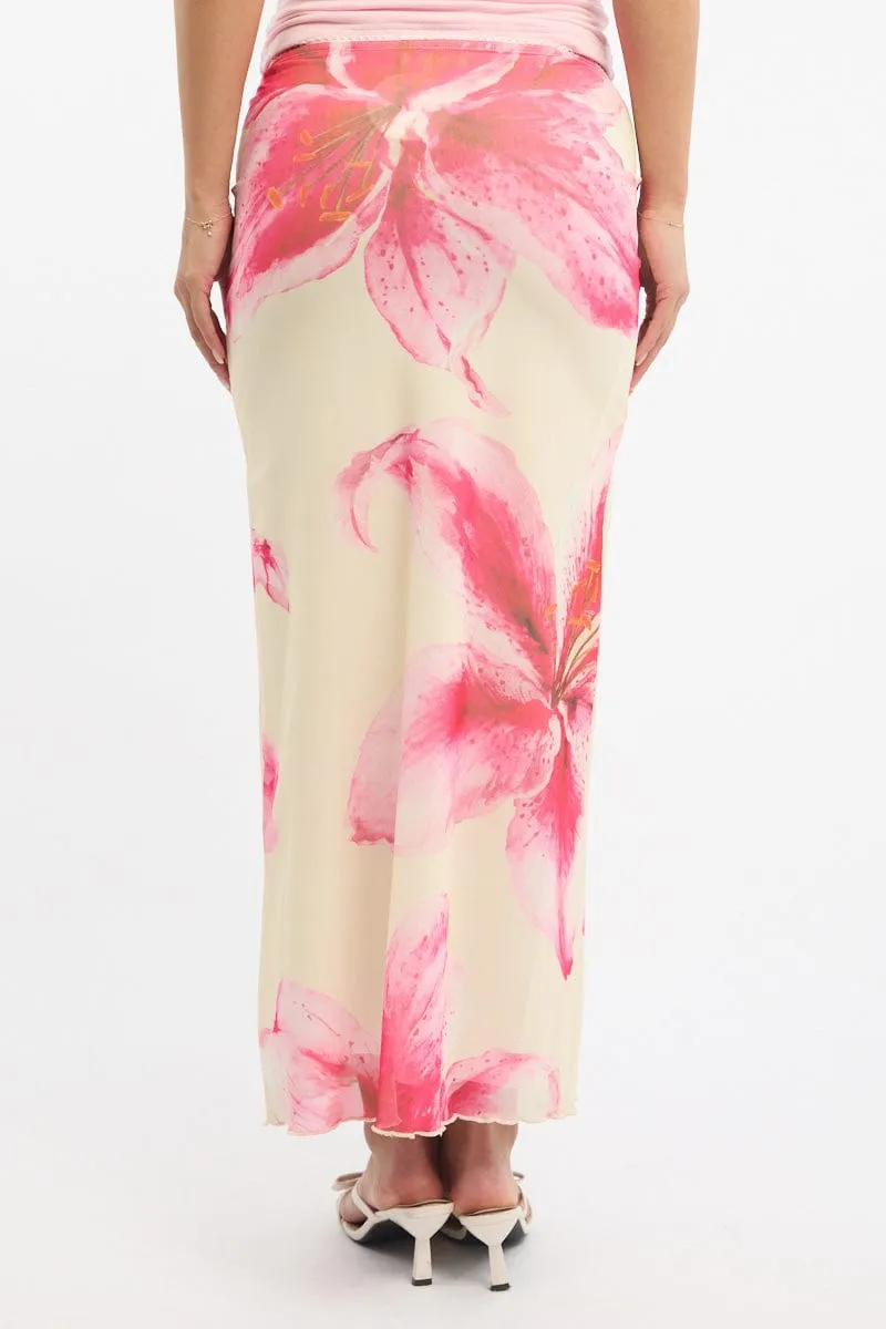 Yellow Floral Mesh Skirt Elasticated Picot Trim Midaxi sold by Ally Fashion product image thumbnail 4