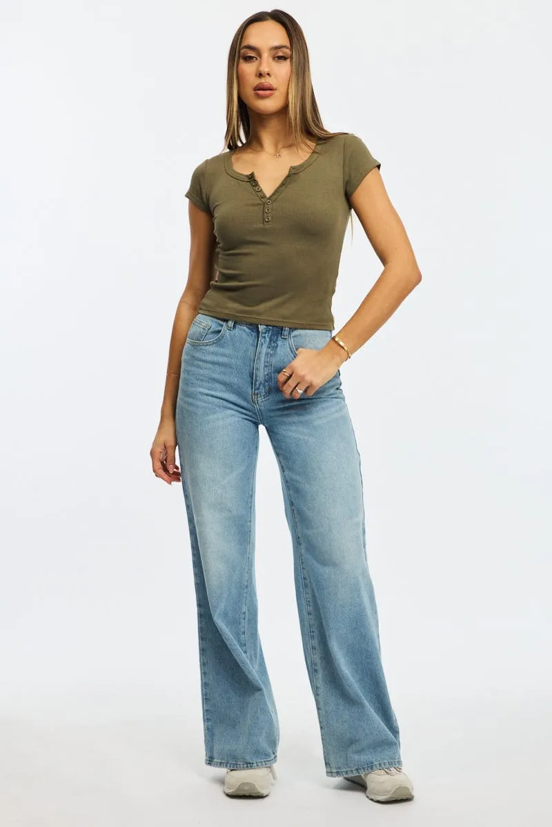 Green Button Down Tee Short Sleeve Rib sold by Ally Fashion product image thumbnail 2