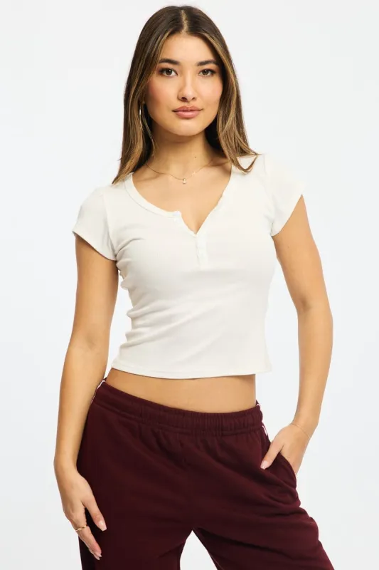 White Button Down Tee Short Sleeve Rib sold by Ally Fashion