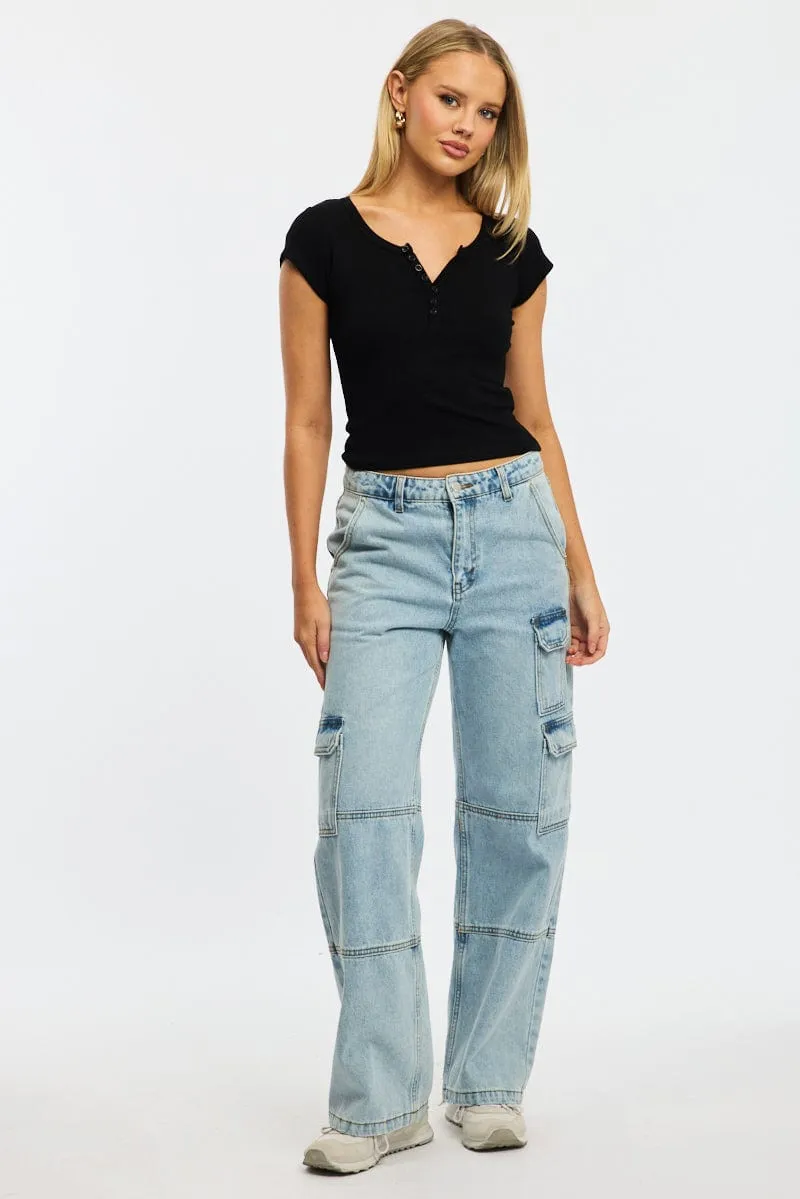 Black Button Down Tee Short Sleeve Rib sold by Ally Fashion product image thumbnail 2