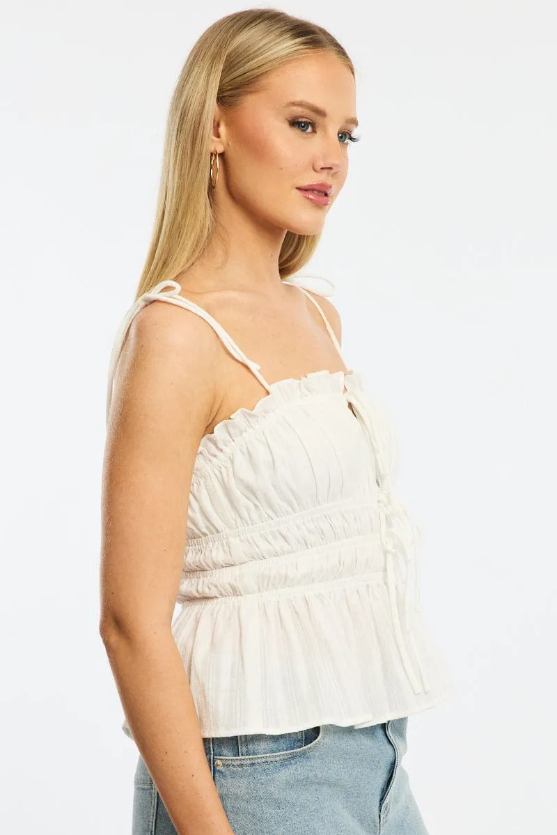 White Gathered Tie Cami Sleeveless Notched Front sold by Ally Fashion product image thumbnail 3