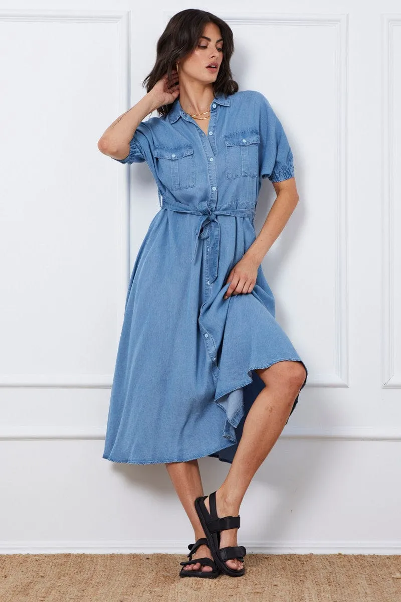 Blue A Line Dress Short Sleeve Maxi sold by Ally Fashion