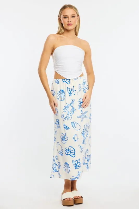 Blue Abstract Midaxi Skirt Relaxed Fit Elastic Waist sold by Ally Fashion