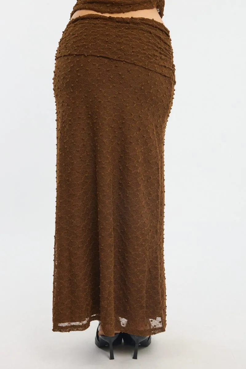 Brown Maxi Skirt Textured Gathered Waist Stretch Lined sold by Ally Fashion product image thumbnail 4