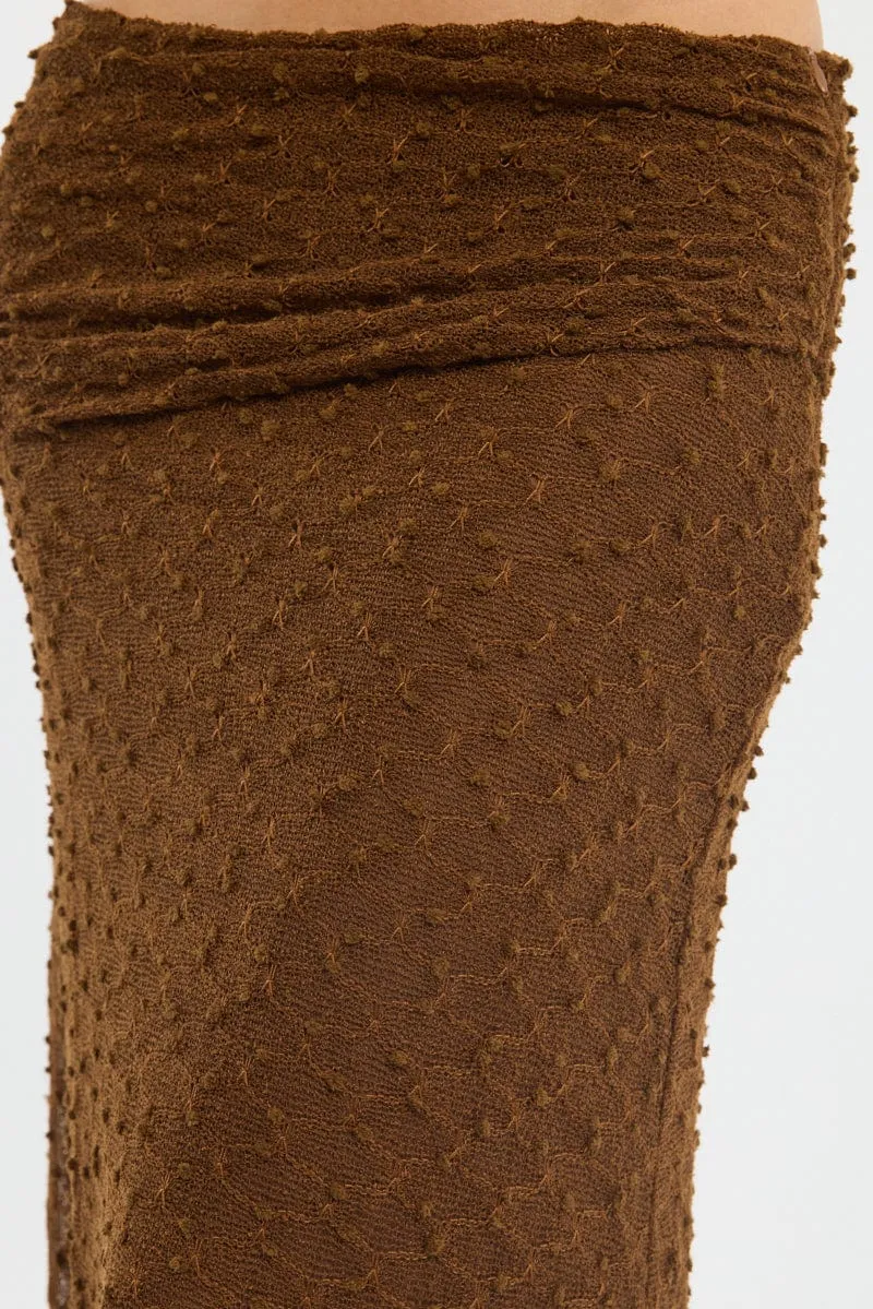 Brown Maxi Skirt Textured Gathered Waist Stretch Lined sold by Ally Fashion product image thumbnail 5