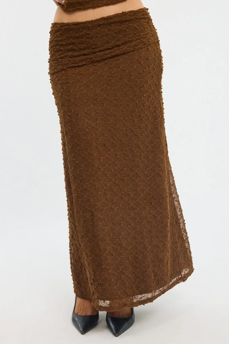 Brown Maxi Skirt Textured Gathered Waist Stretch Lined sold by Ally Fashion product image thumbnail 2