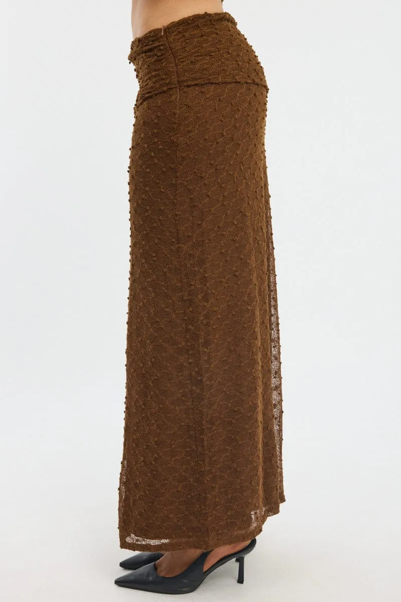 Brown Maxi Skirt Textured Gathered Waist Stretch Lined sold by Ally Fashion product image thumbnail 3