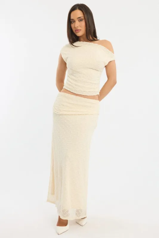 Yellow Maxi Skirt Textured Gathered Waist Stretch Lined sold by Ally Fashion