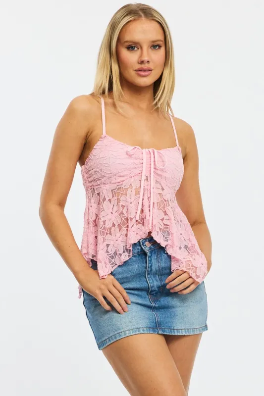 Pink Singlet Top Lace sold by Ally Fashion