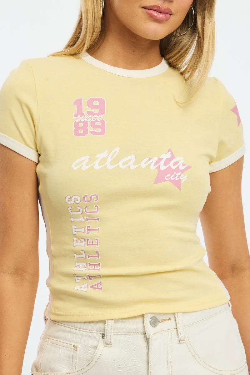 Yellow Graphic Tee Short Sleeve sold by Ally Fashion product image thumbnail 5