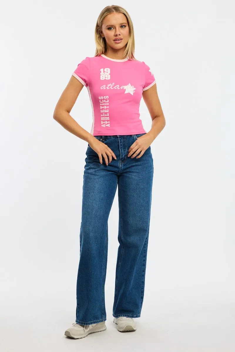 Pink Graphic Tee Short Sleeve sold by Ally Fashion product image thumbnail 2