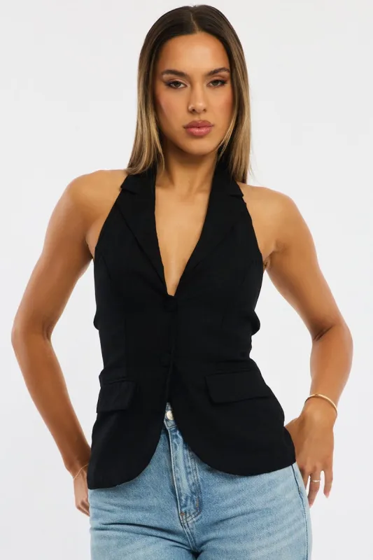 Black Vest Halter Neck sold by Ally Fashion