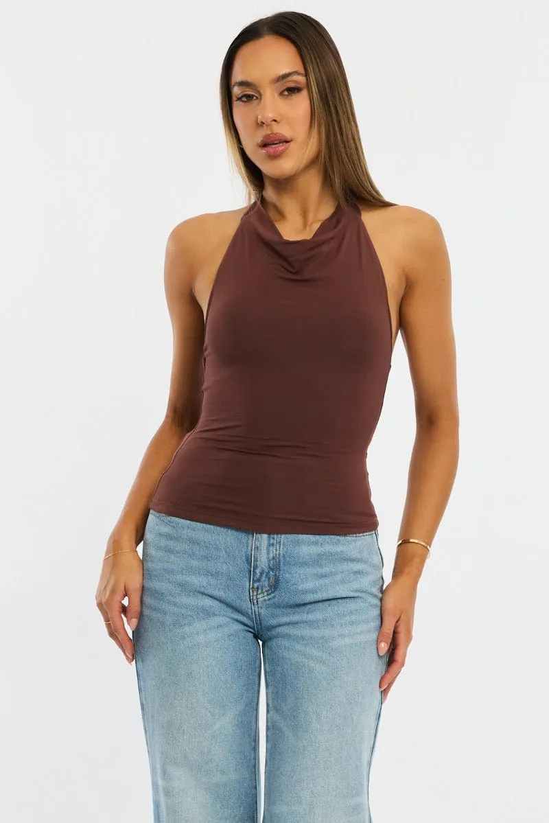 Brown Halter Neck Top Supersoft sold by Ally Fashion