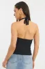 Black Halter Neck Top Button Front Rib sold by Ally Fashion