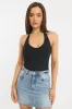Black Halter Neck Top Button Front Rib sold by Ally Fashion