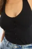 Black Halter Neck Top Button Front Rib sold by Ally Fashion