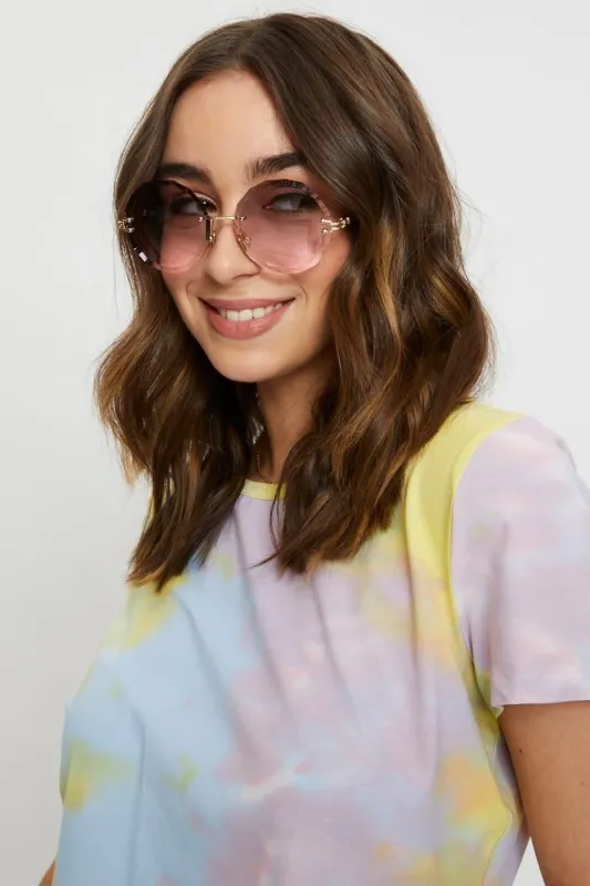 Purple Ombre Framless Scalloped Edge Round Sunglasses sold by Ally Fashion