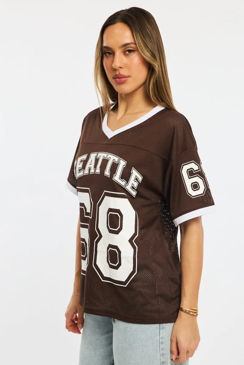 Brown Sport Tee Short Sleeve sold by Ally Fashion product image thumbnail 3