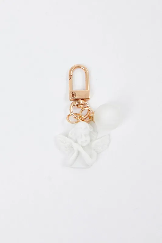 White Cherub Drop Charm Keyring sold by Ally Fashion
