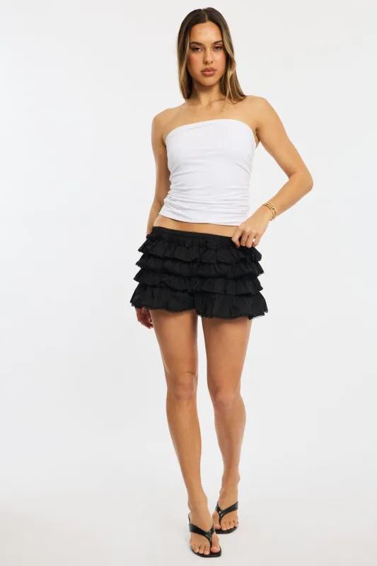 Black Skort Ruffle Elasticated Waist Lace Trim sold by Ally Fashion