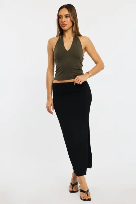 Black Maxi Skirt Elasticated Waist Side Split Lined sold by Ally Fashion