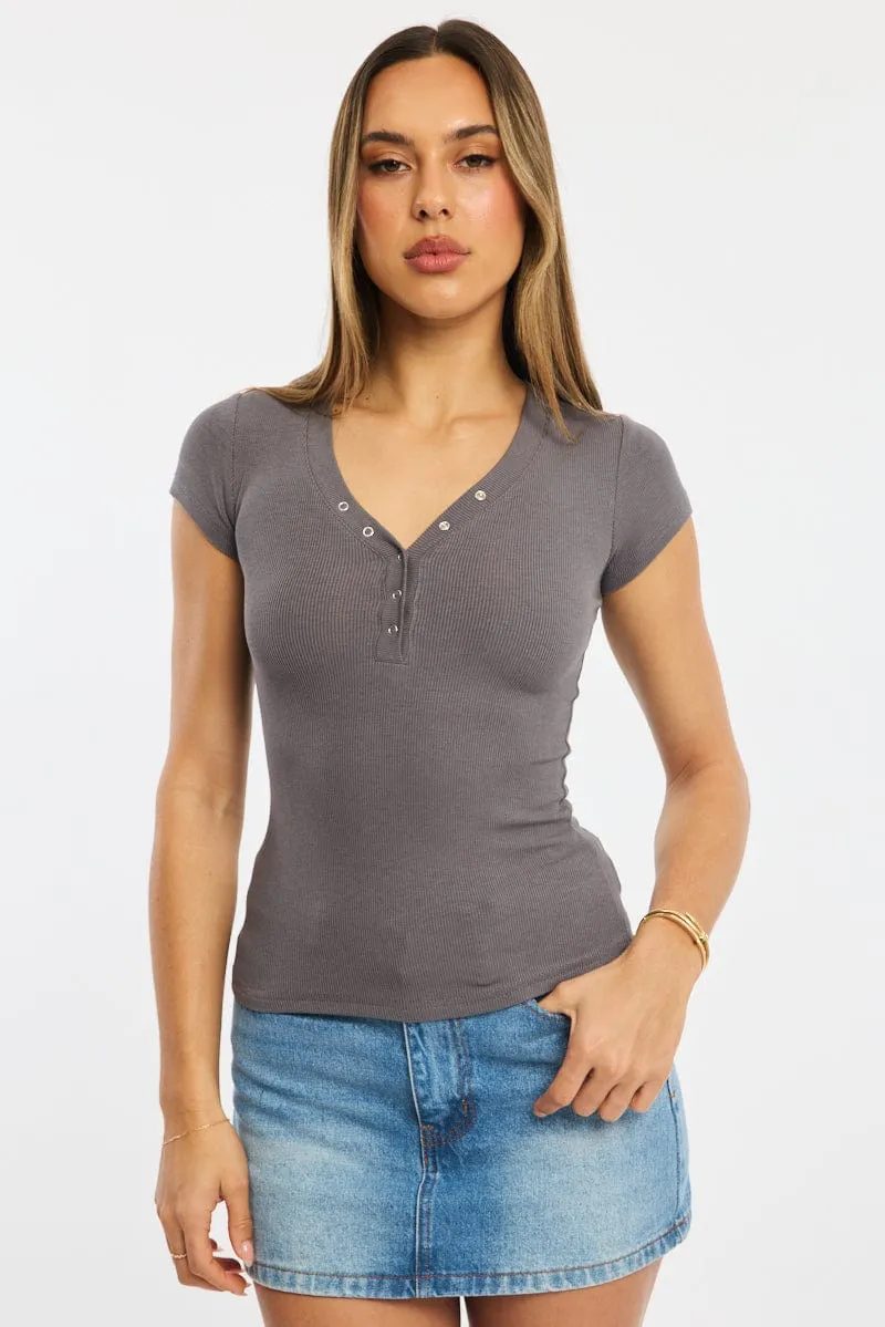 Grey Henley Top Short Sleeve sold by Ally Fashion