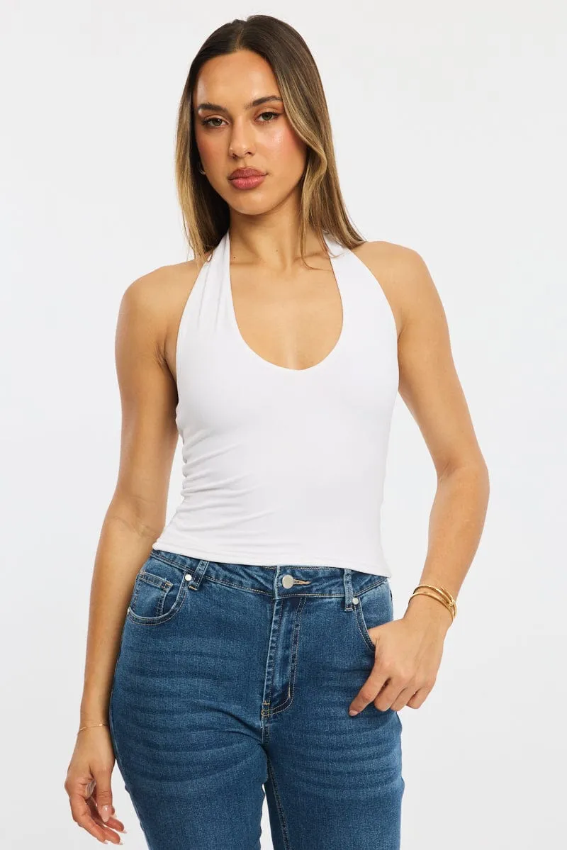 White Supersoft Halter Neck Top sold by Ally Fashion