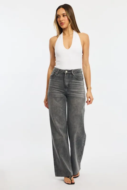 Grey Wide Leg Jeans High Rise sold by Ally Fashion